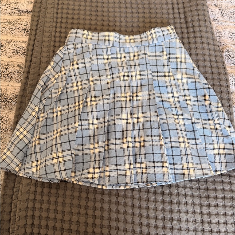 Garage Blue and White Plaid A-Line Skirt